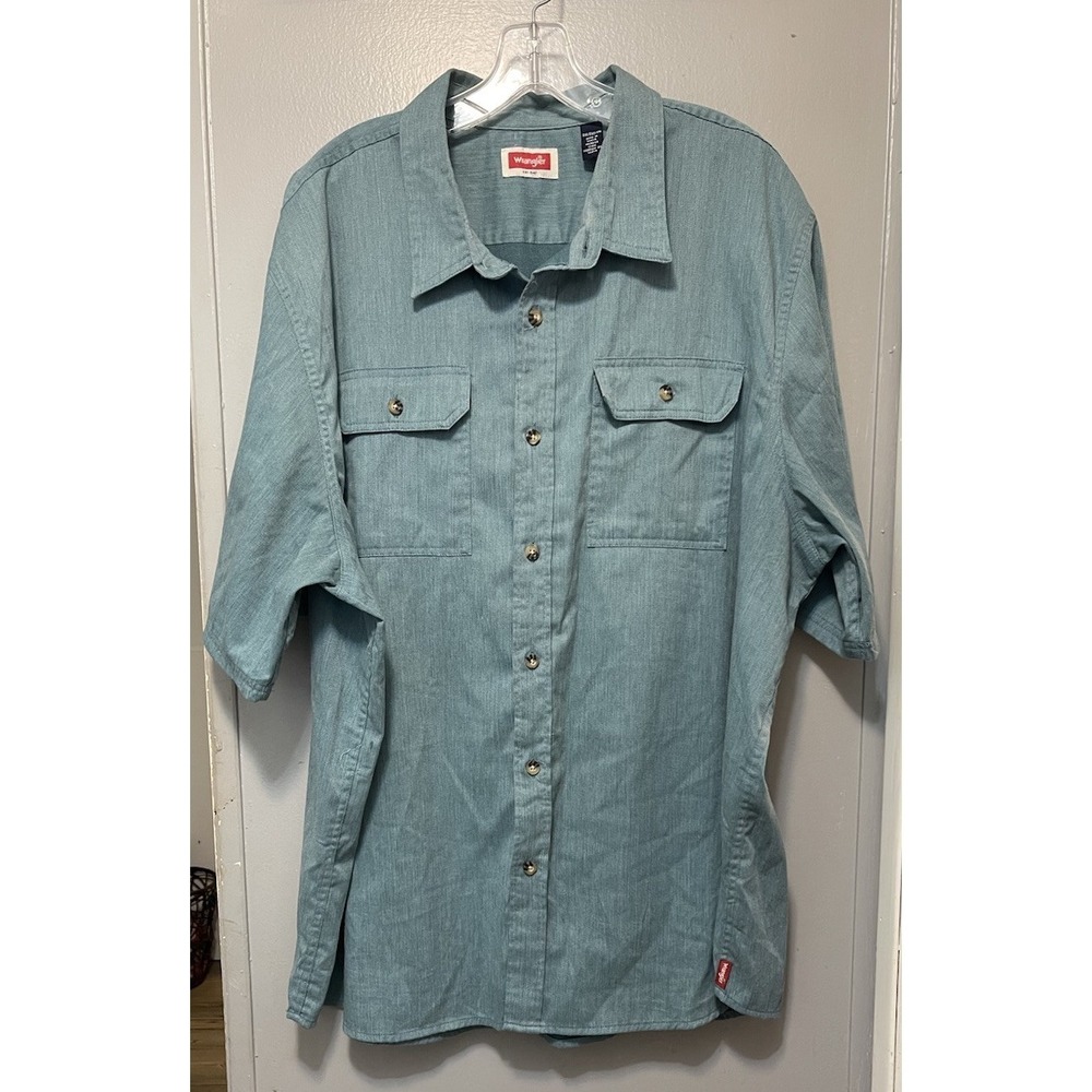 Wrangler Men's Short Sleeve Blue Work Shirt Button Up Size 2X